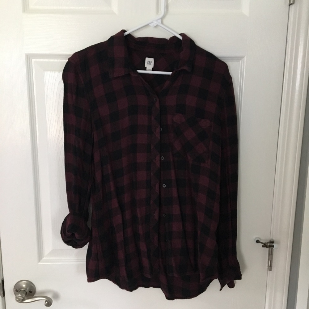 Maroon and black checkered flannel